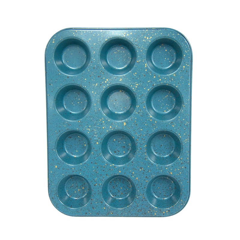 casaWare Mini Muffin Pan 12 Cup Ceramic Coated Non-Stick (Blue Granite) - Image 2